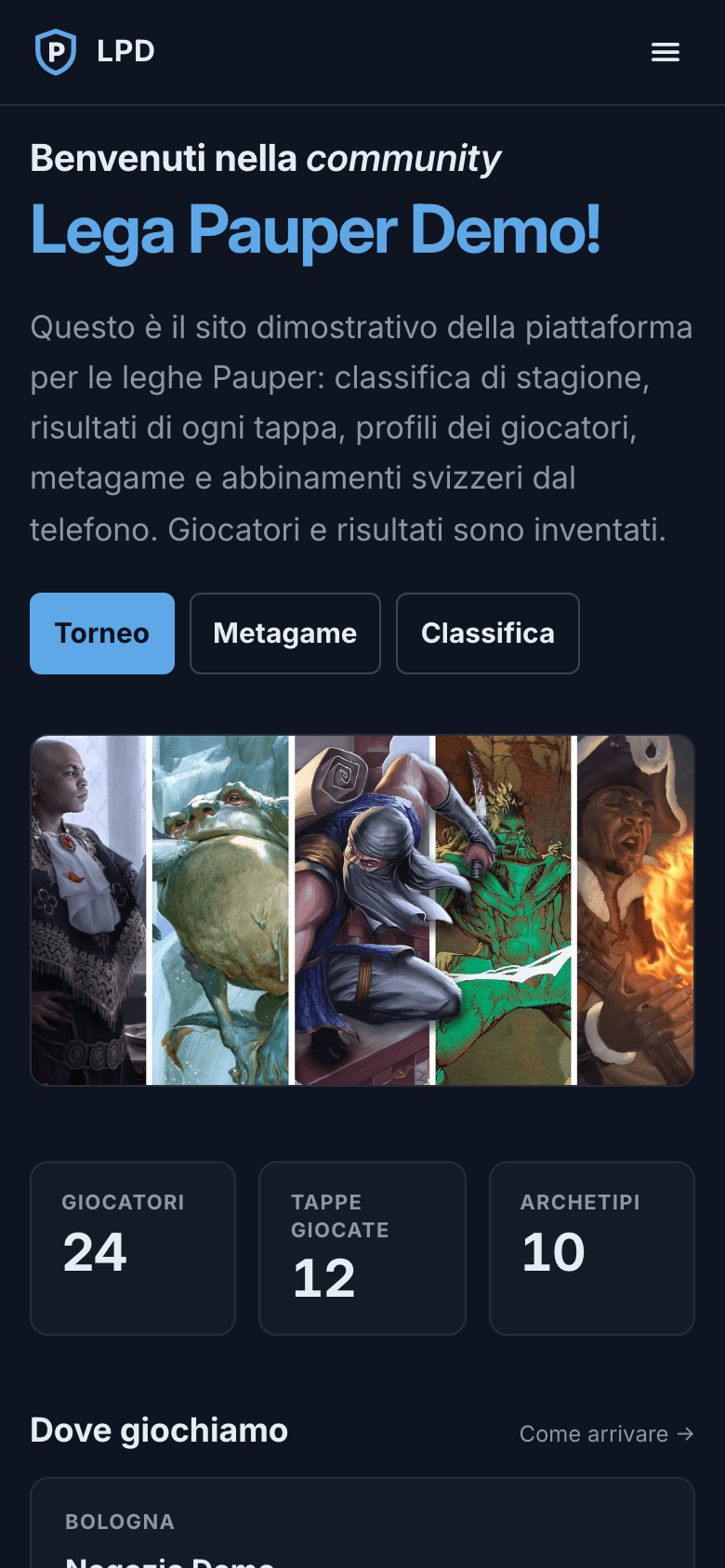 Il sito della lega, da telefono