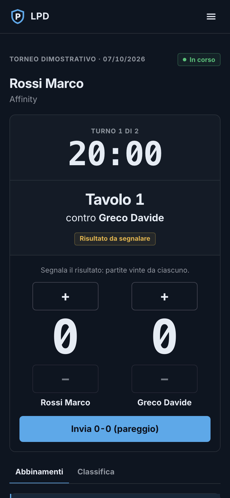 Abbinamenti e timer